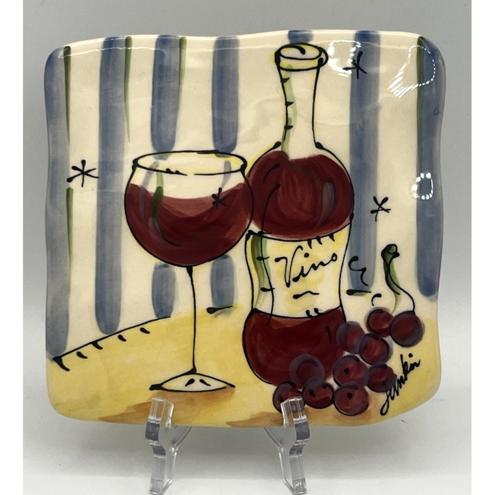 Julia Junkin Trivet Red Vino Wine Tuscany 6.5" Square Hanging 203707 New